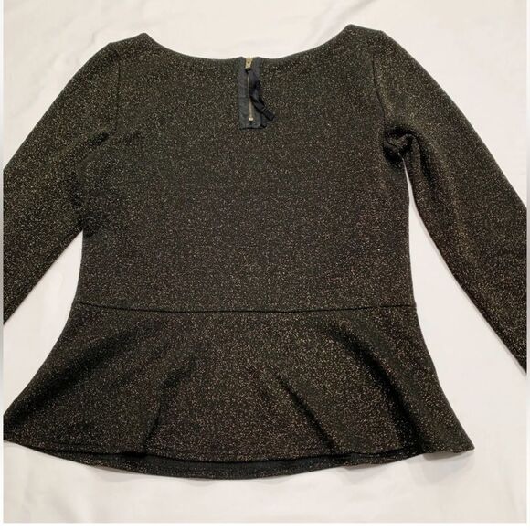 Loft Peplum Sparkle 3/4 Sleeve Black & Gold Shimmer Blouse Career Top size XS - Picture 7 of 15